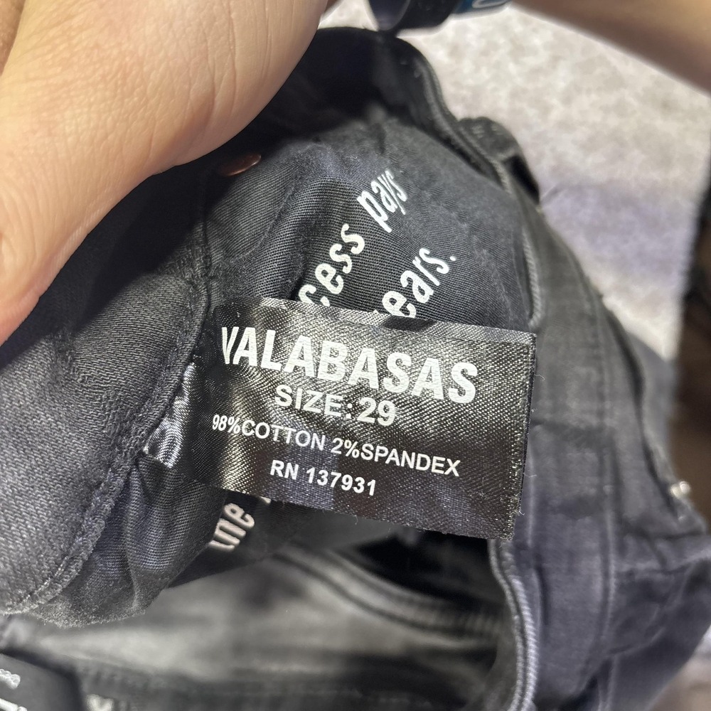 Valabasas Jeans Mens 29x34 Black Dark Wash Skinny Fit Logo Denim Distressed - Picture 5 of 12